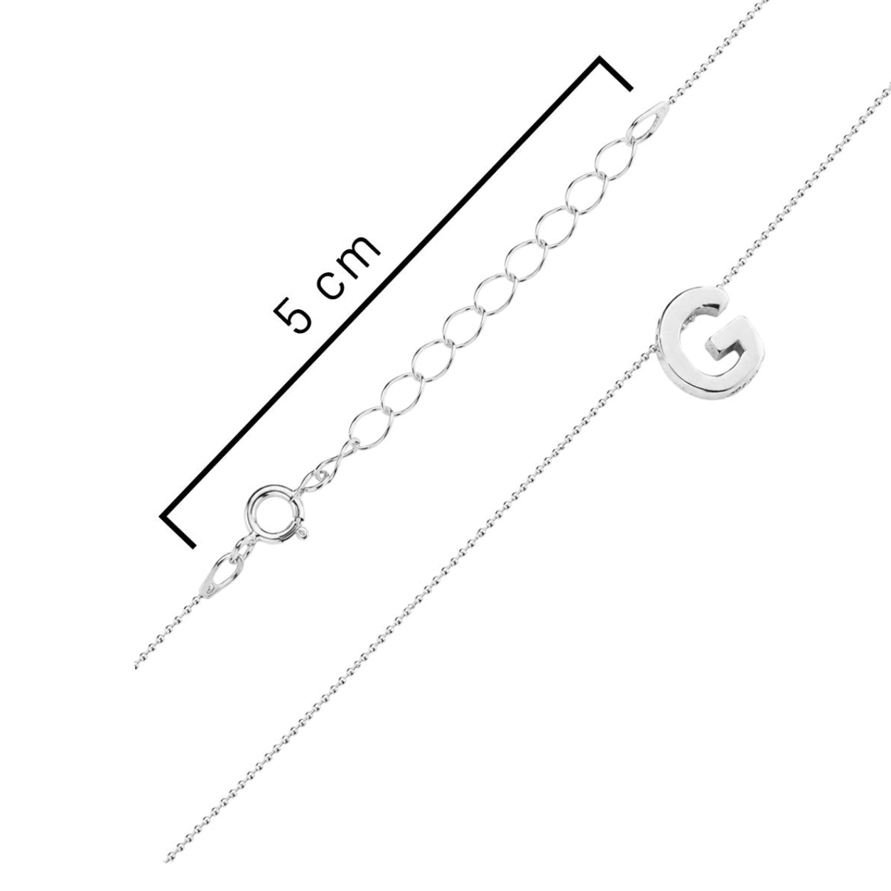 Collar Letra G Plata .925 con Baño de Rodio