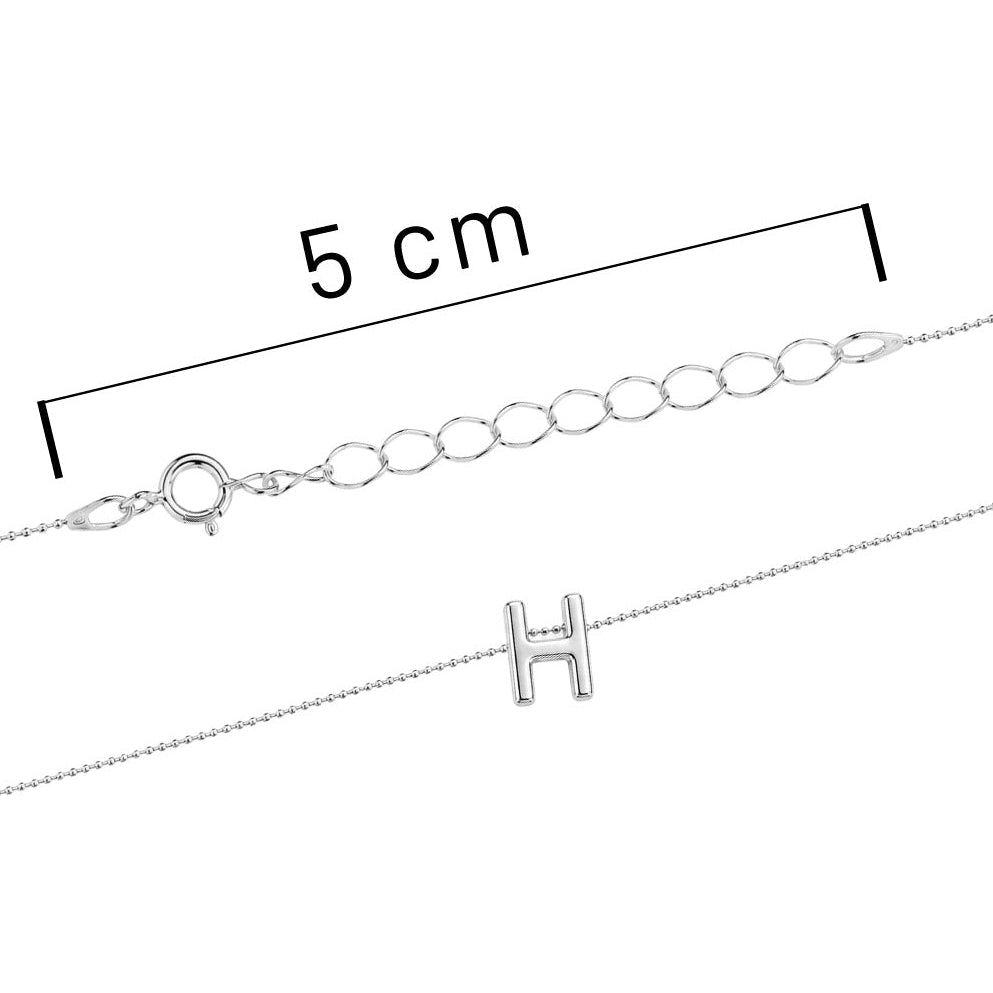 Collar Letra H Plata .925 con Baño de Rodio