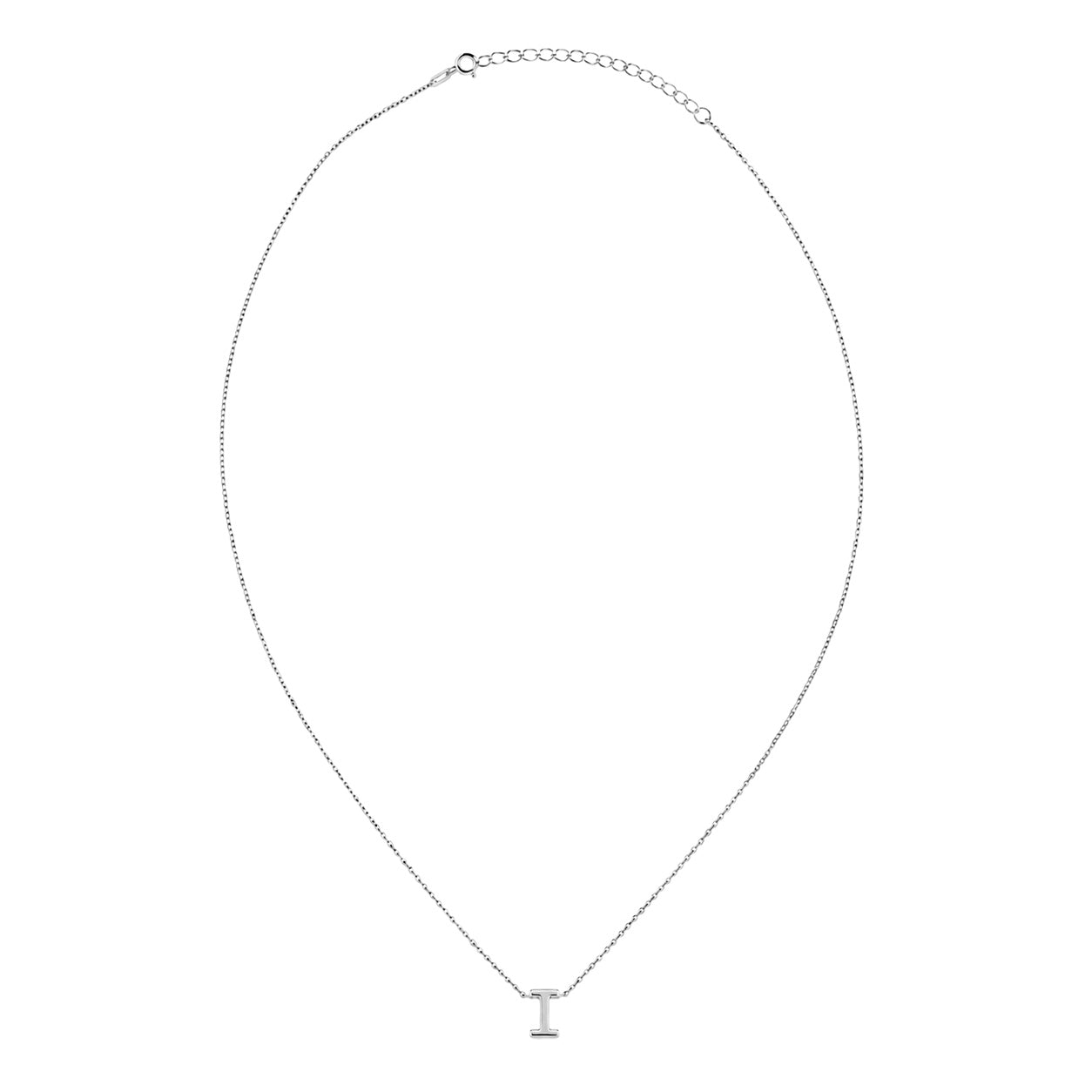 Collar Letra I Plata .925 con Baño de Rodio
