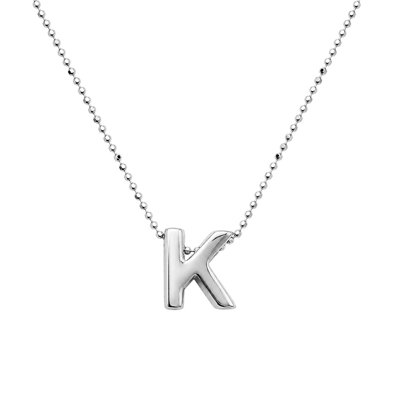 Collar Letra K Plata .925 con Baño de Rodio