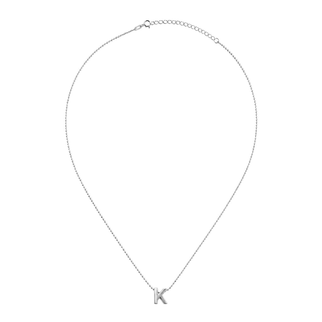 Collar Letra K Plata .925 con Baño de Rodio