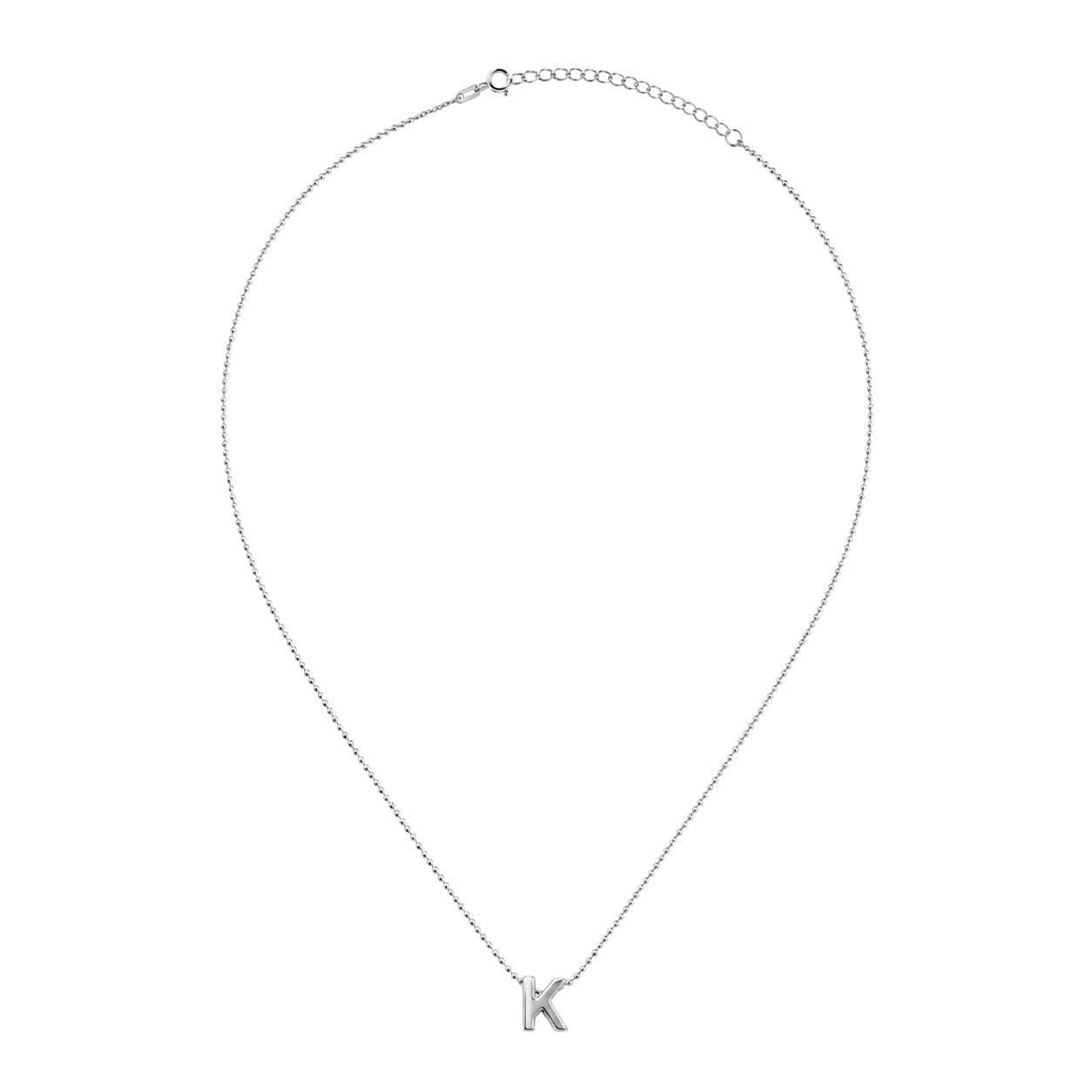 Collar Letra K Plata .925 con Baño de Rodio
