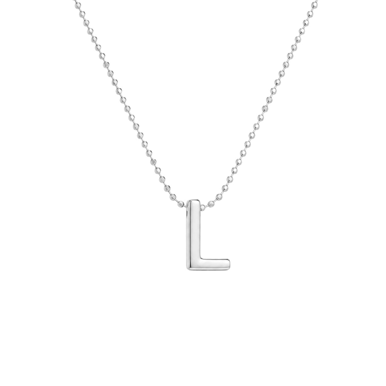 Collar Letra L Plata .925 con Baño de Rodio