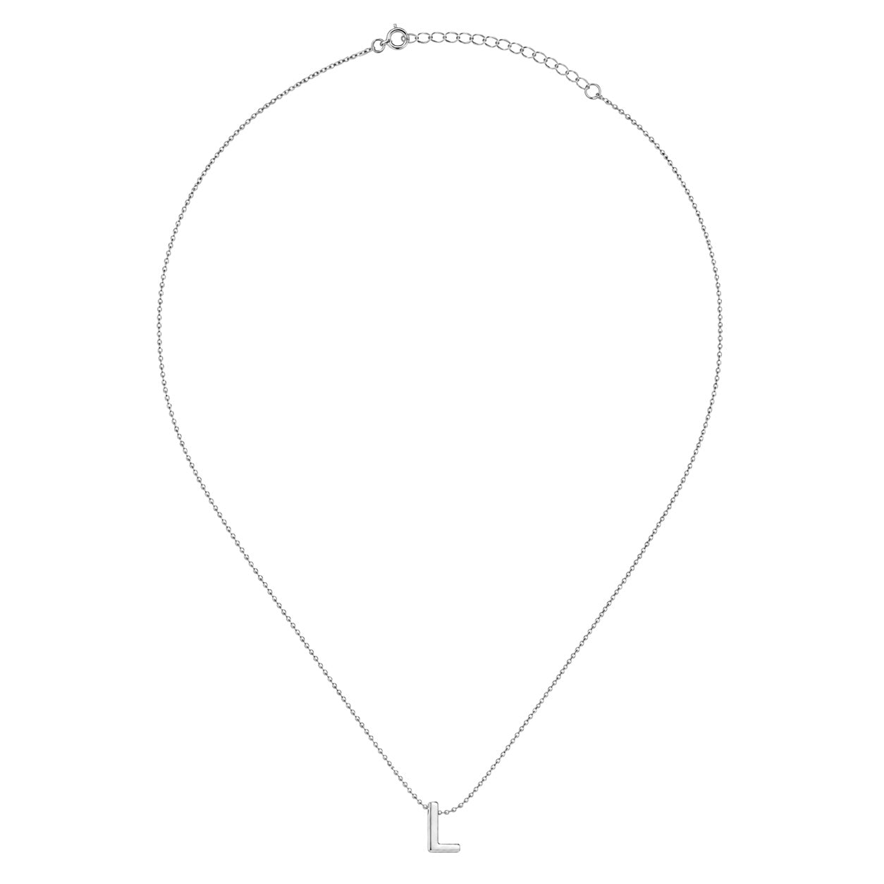 Collar Letra L Plata .925 con Baño de Rodio