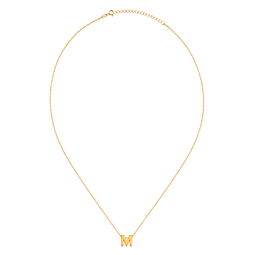 Collar Letra M Plata .925 con Baño de Oro 18K