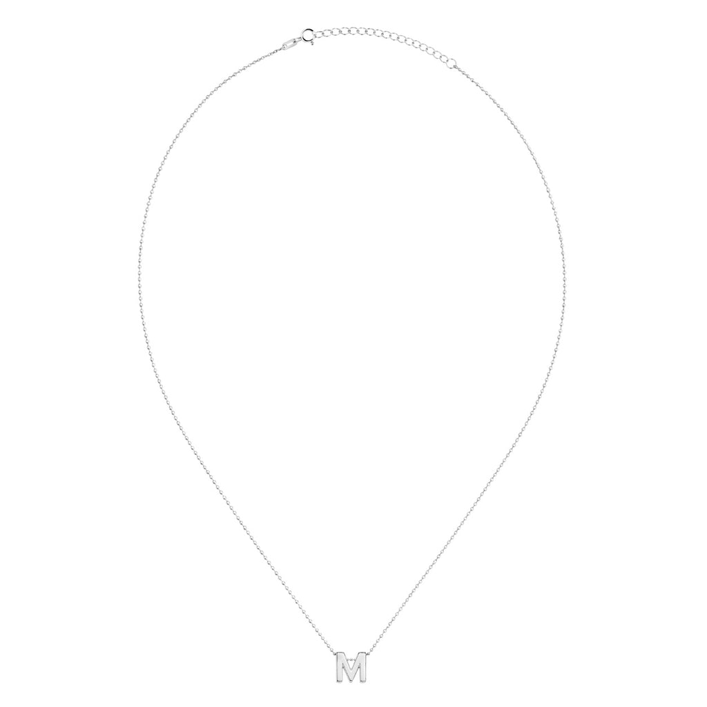 Collar Letra M Plata .925 con Baño de Rodio