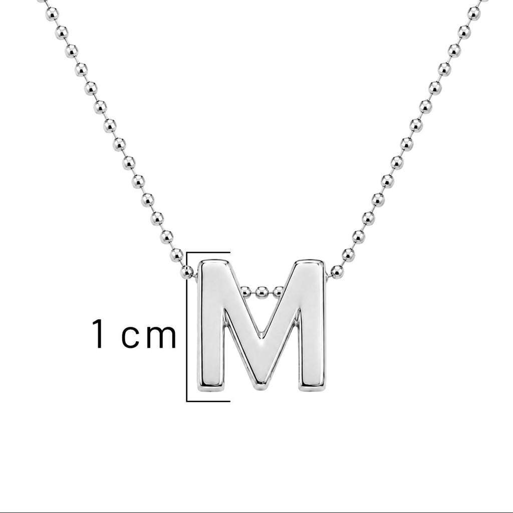 Collar Letra M Plata .925 con Baño de Rodio