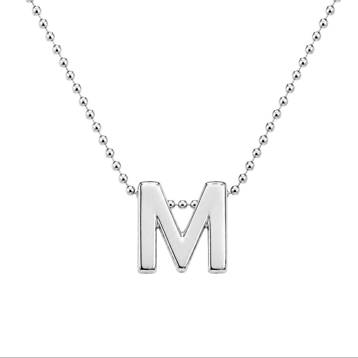 Collar Letra M Plata .925 con Baño de Rodio