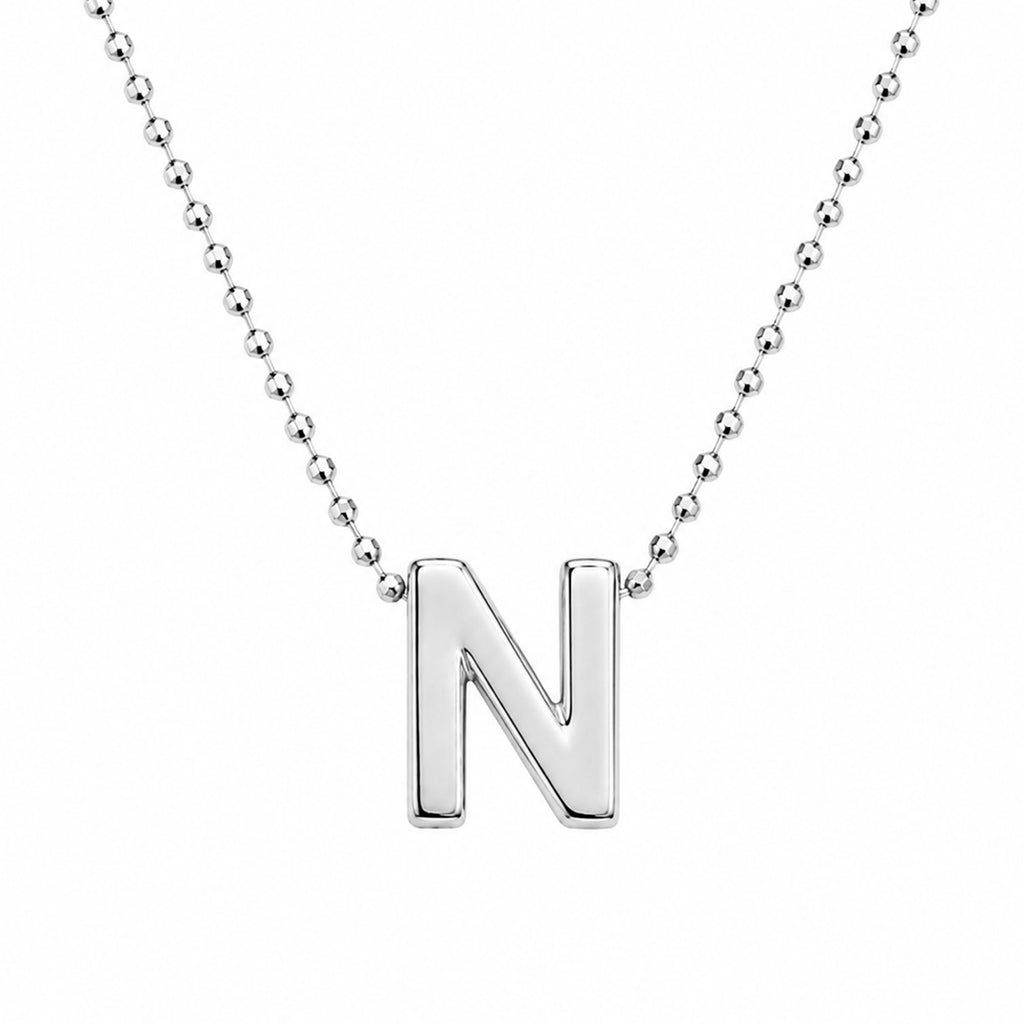 Collar Letra N Plata .925 con Baño de Rodio