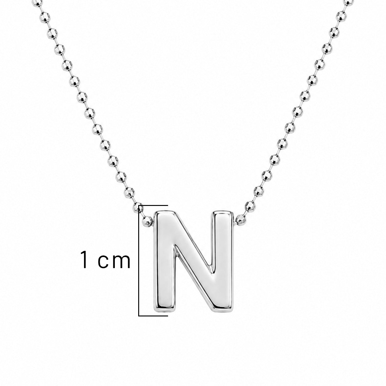 Collar Letra N Plata .925 con Baño de Rodio