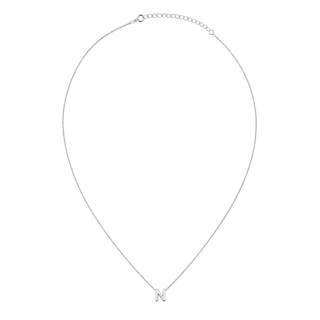 Collar Letra N Plata .925 con Baño de Rodio