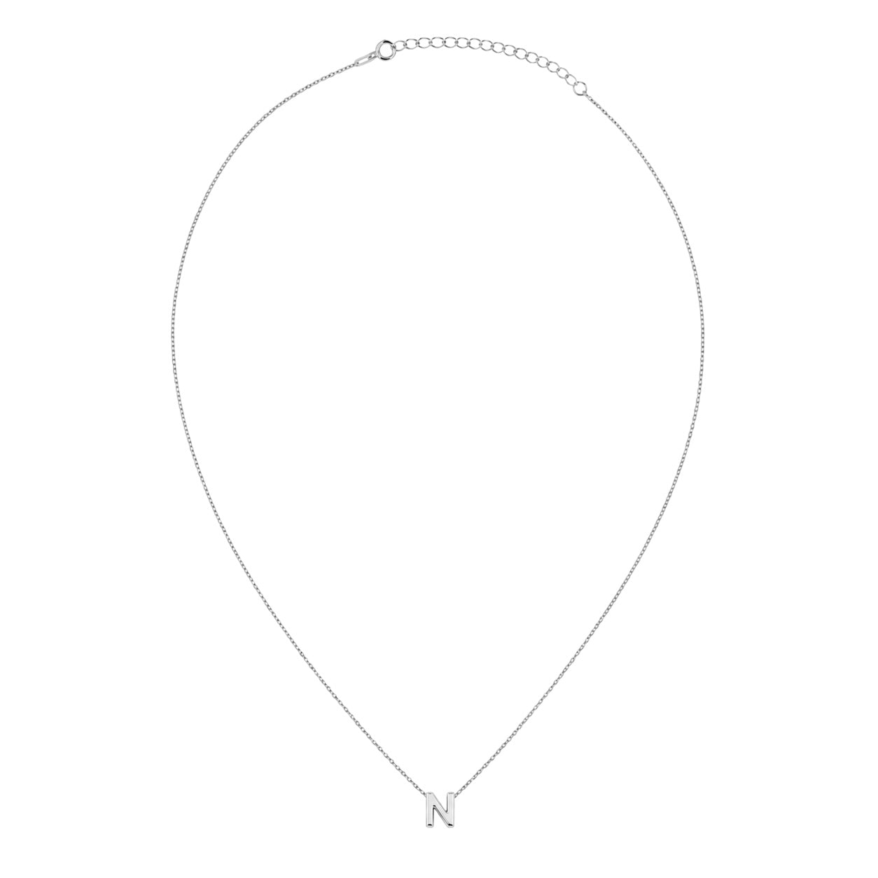 Collar Letra N Plata .925 con Baño de Rodio