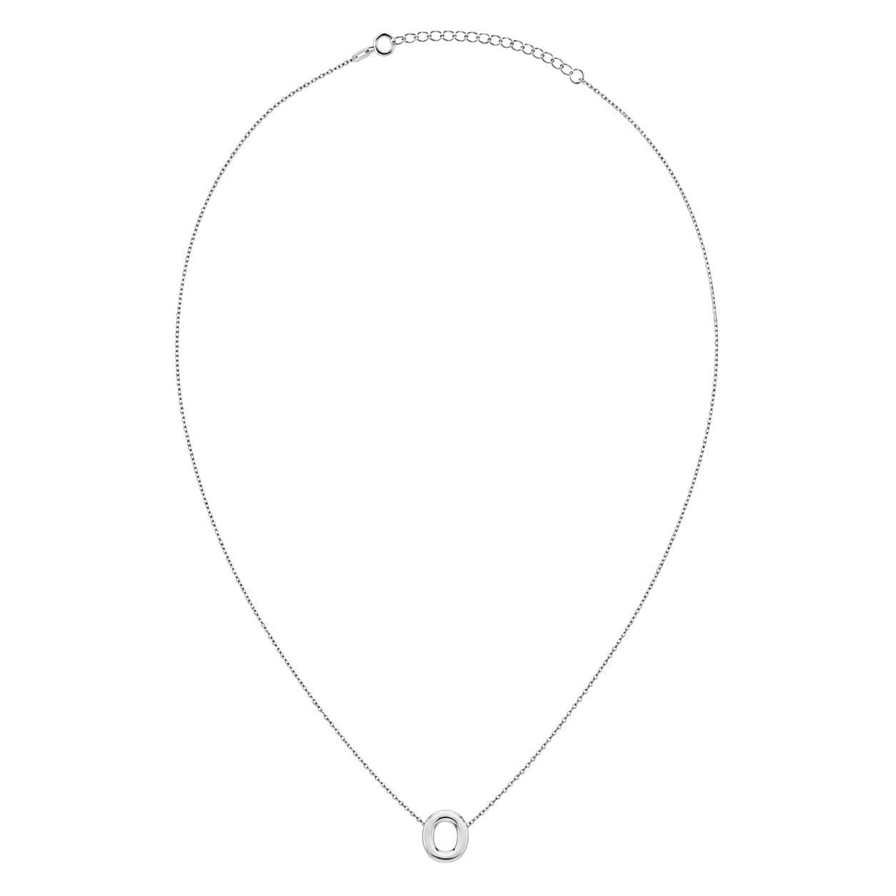 Collar Letra O Plata .925 con Baño de Rodio