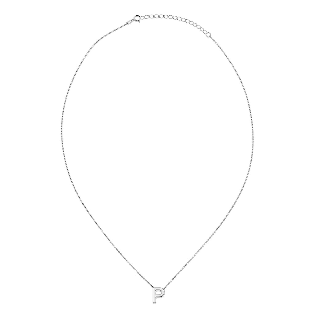Collar Letra P Plata .925 con Baño de Rodio