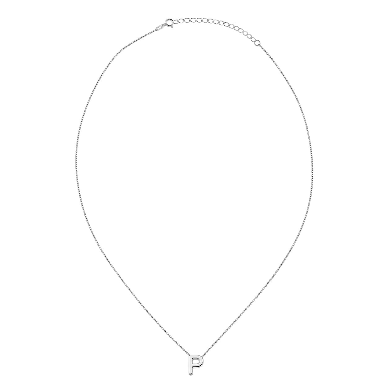 Collar Letra P Plata .925 con Baño de Rodio