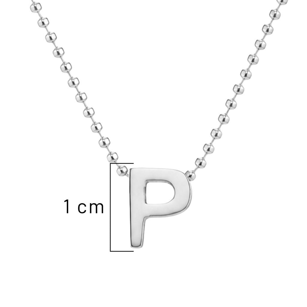 Collar Letra P Plata .925 con Baño de Rodio