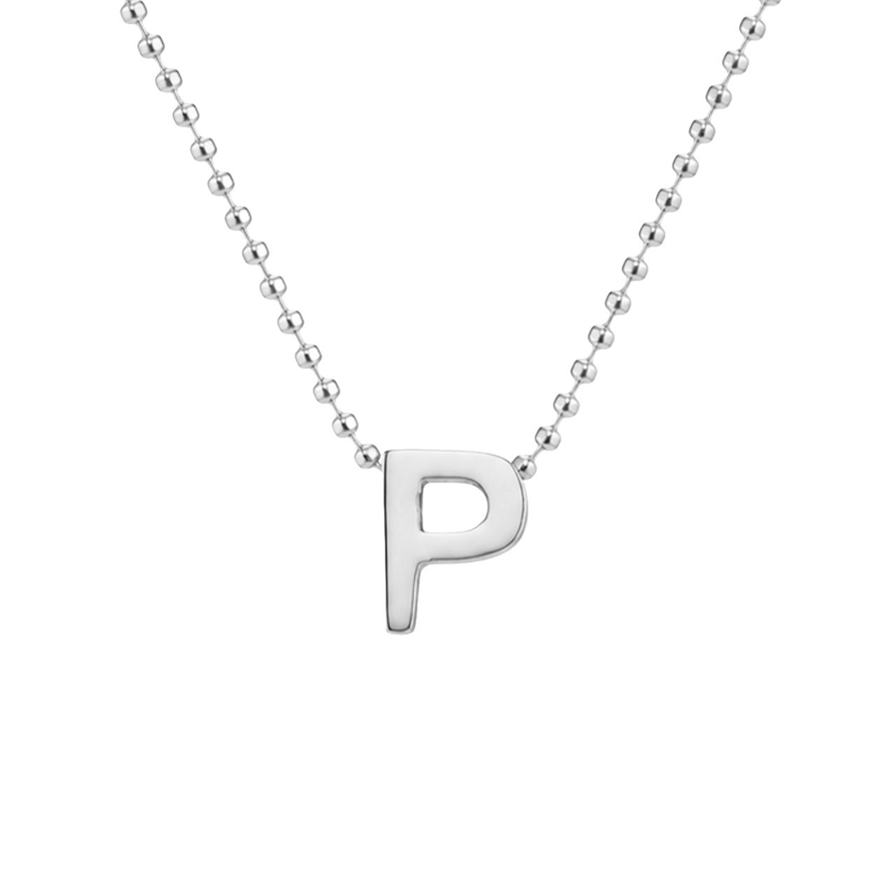 Collar Letra P Plata .925 con Baño de Rodio