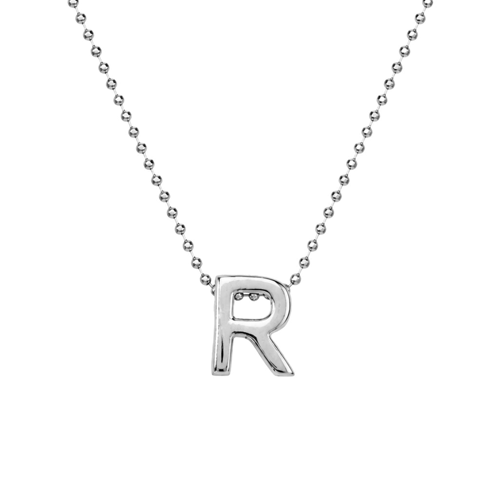 Collar Letra R Plata .925 con Baño de Rodio