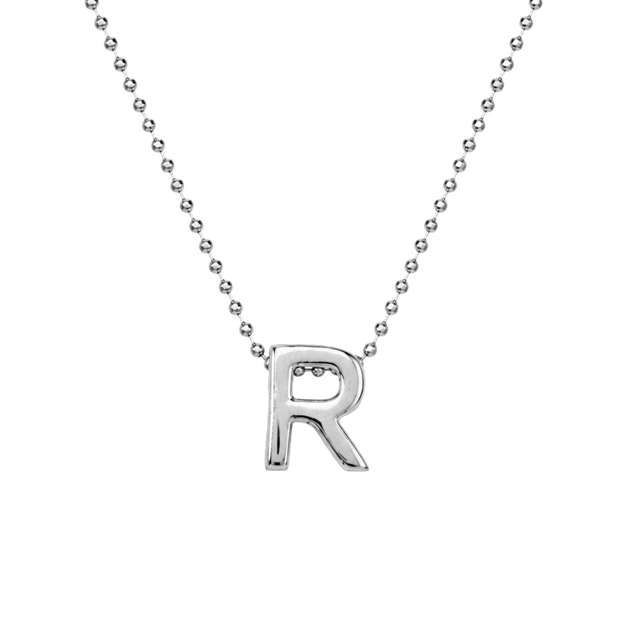 Collar Letra R Plata .925 con Baño de Rodio