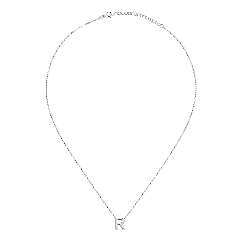 Collar Letra R Plata .925 con Baño de Rodio