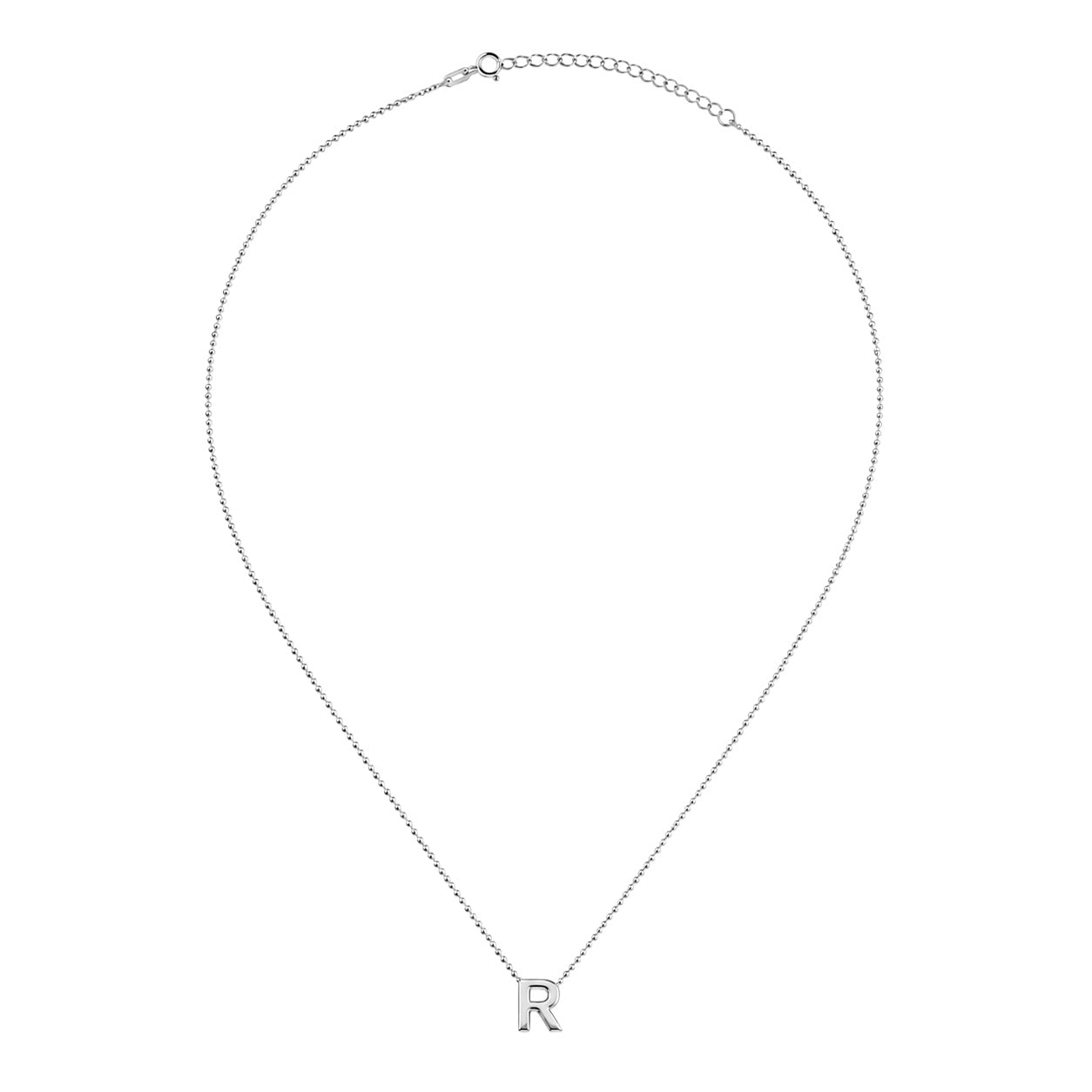 Collar Letra R Plata .925 con Baño de Rodio