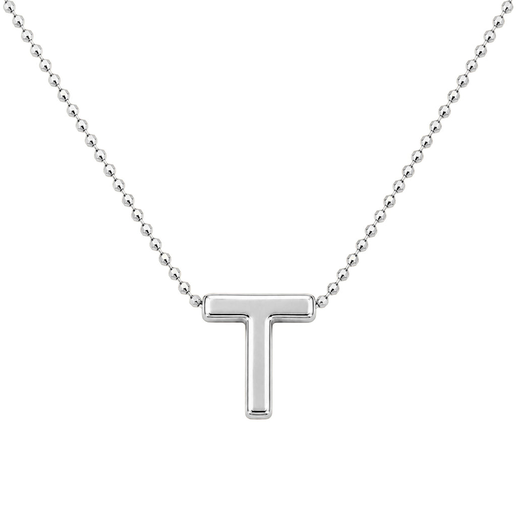 Collar Letra T Plata .925 con Baño de Rodio