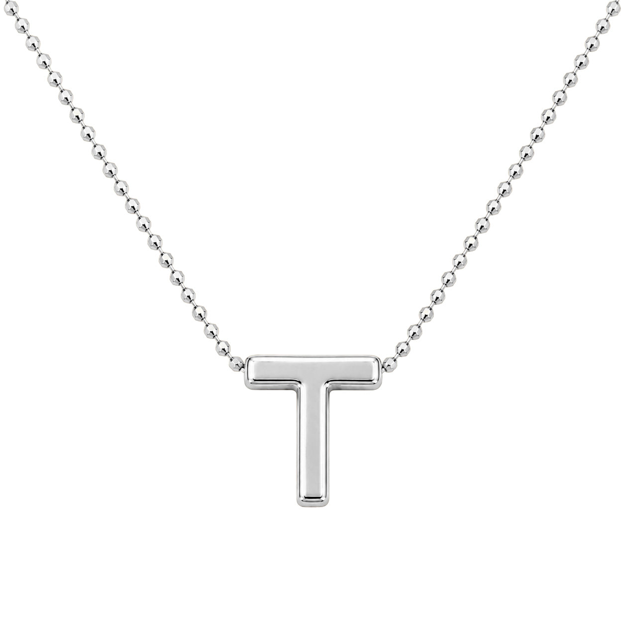 Collar Letra T Plata .925 con Baño de Rodio