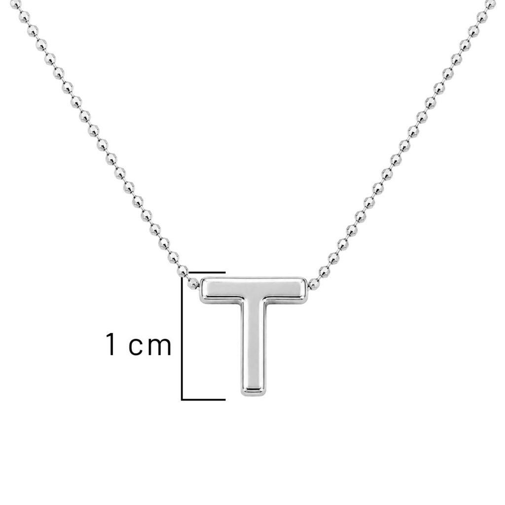 Collar Letra T Plata .925 con Baño de Rodio
