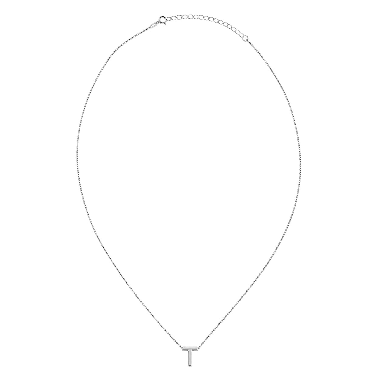 Collar Letra T Plata .925 con Baño de Rodio