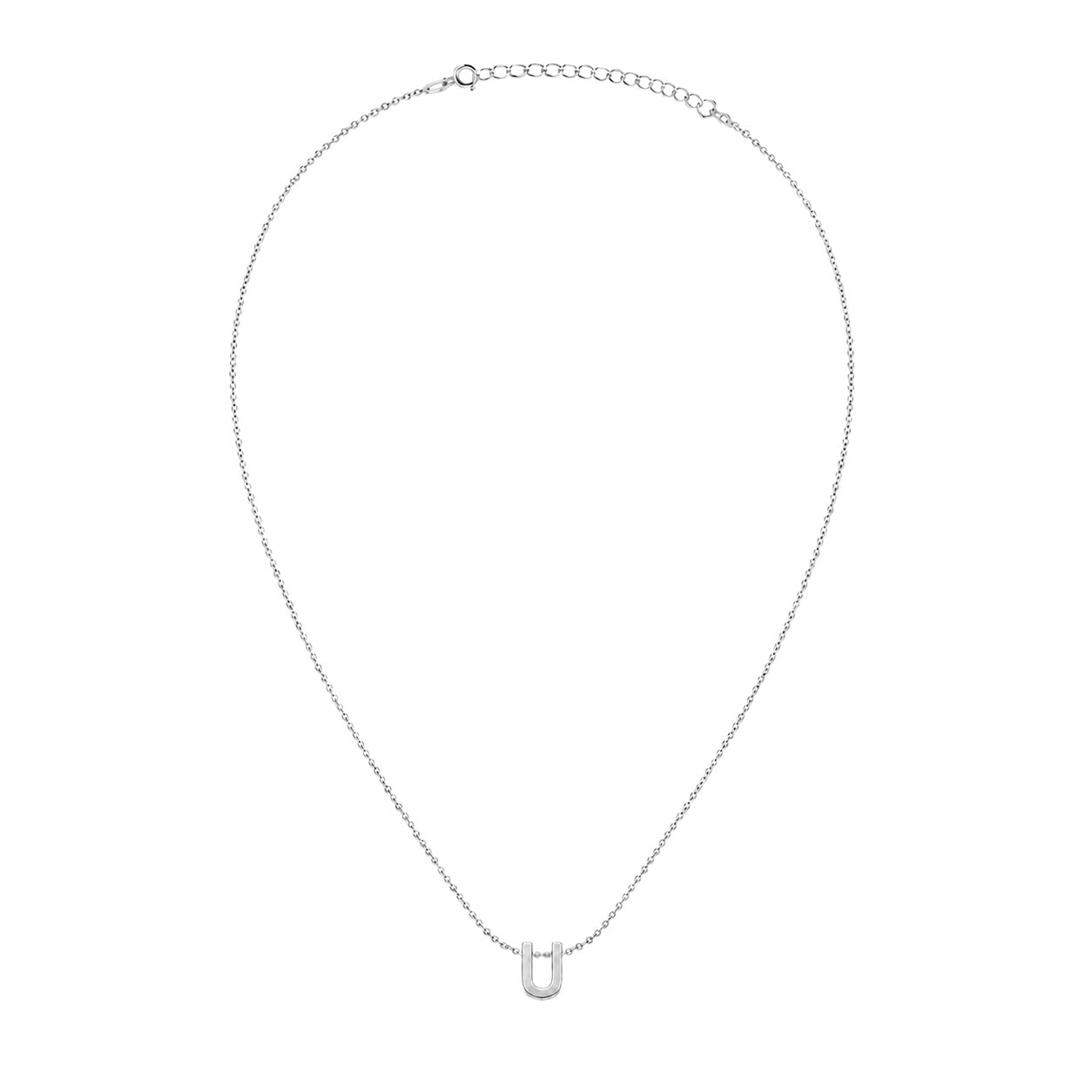 Collar Letra U Plata .925 con Baño de Rodio