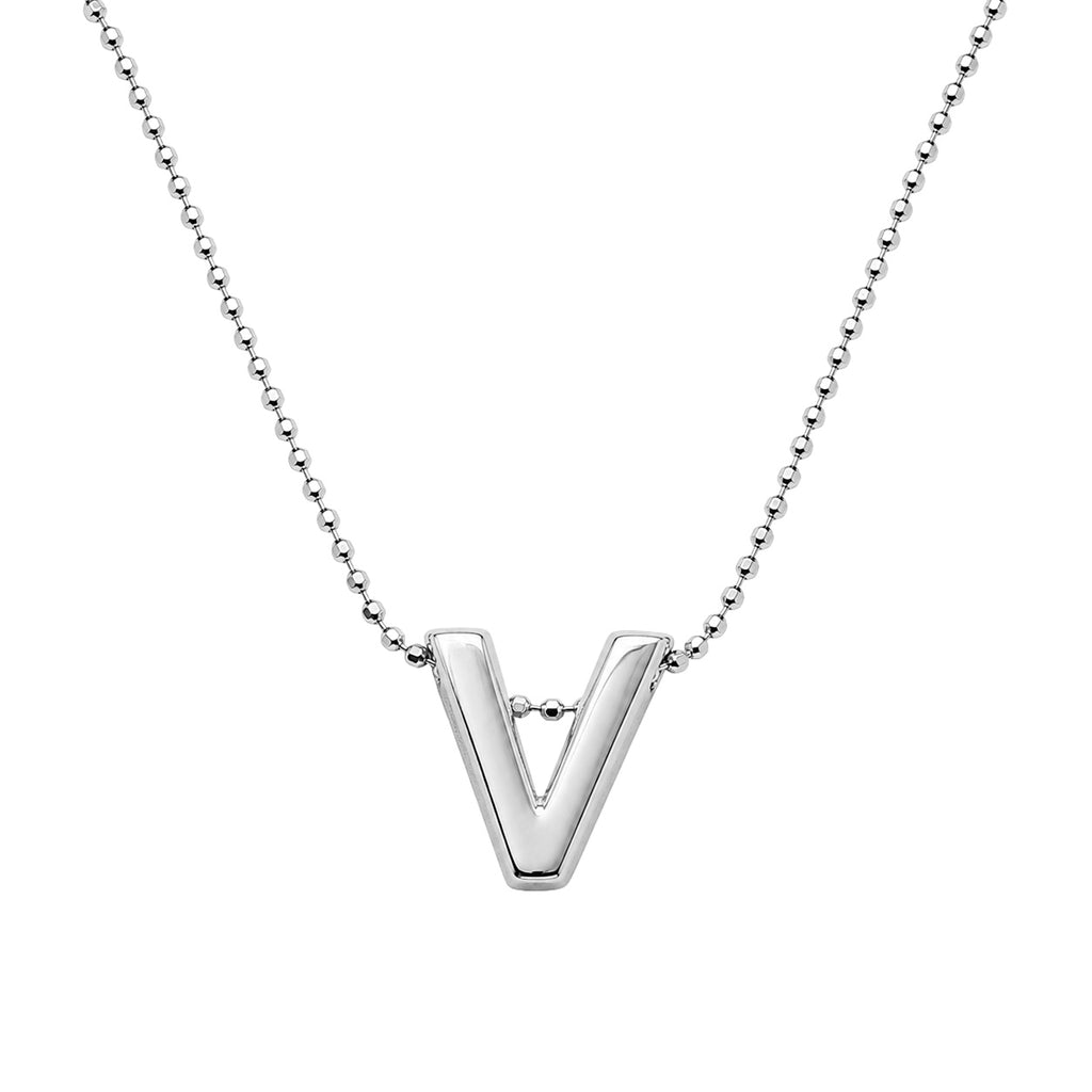 Collar Letra V Plata .925 con Baño de Rodio