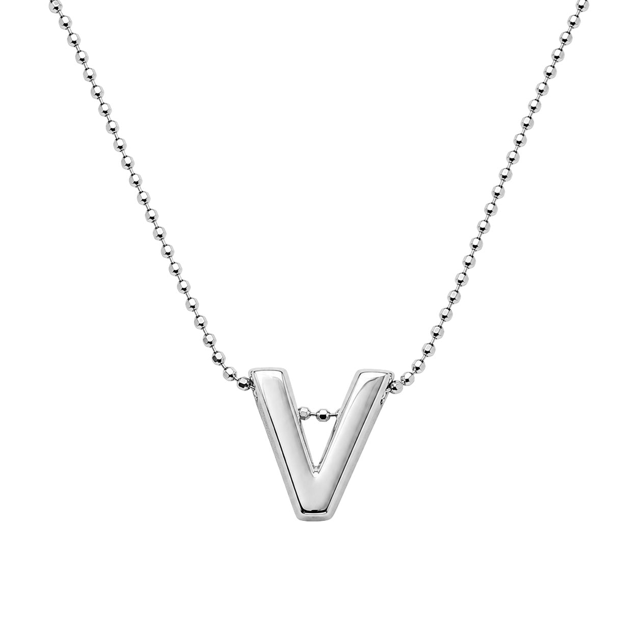 Collar Letra V Plata .925 con Baño de Rodio