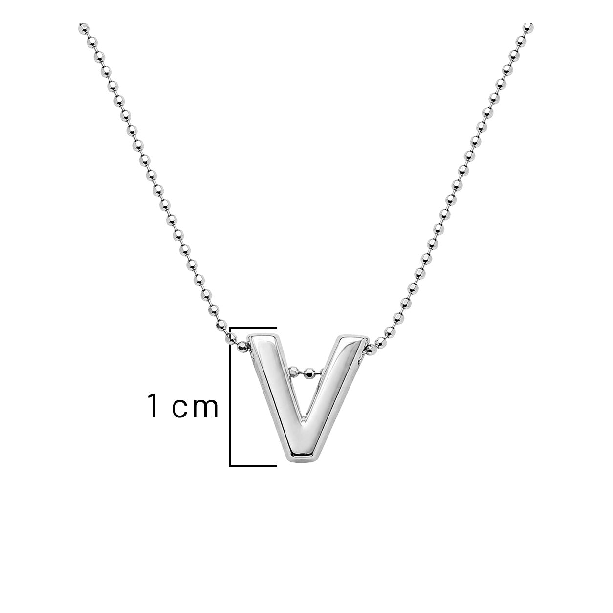 Collar Letra V Plata .925 con Baño de Rodio