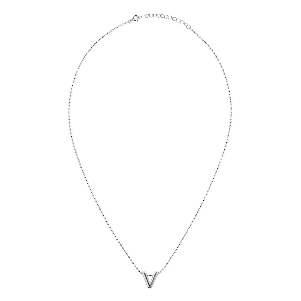Collar Letra V Plata .925 con Baño de Rodio