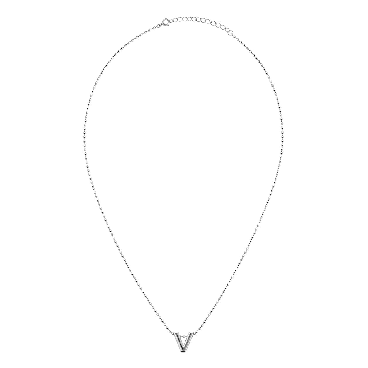 Collar Letra V Plata .925 con Baño de Rodio