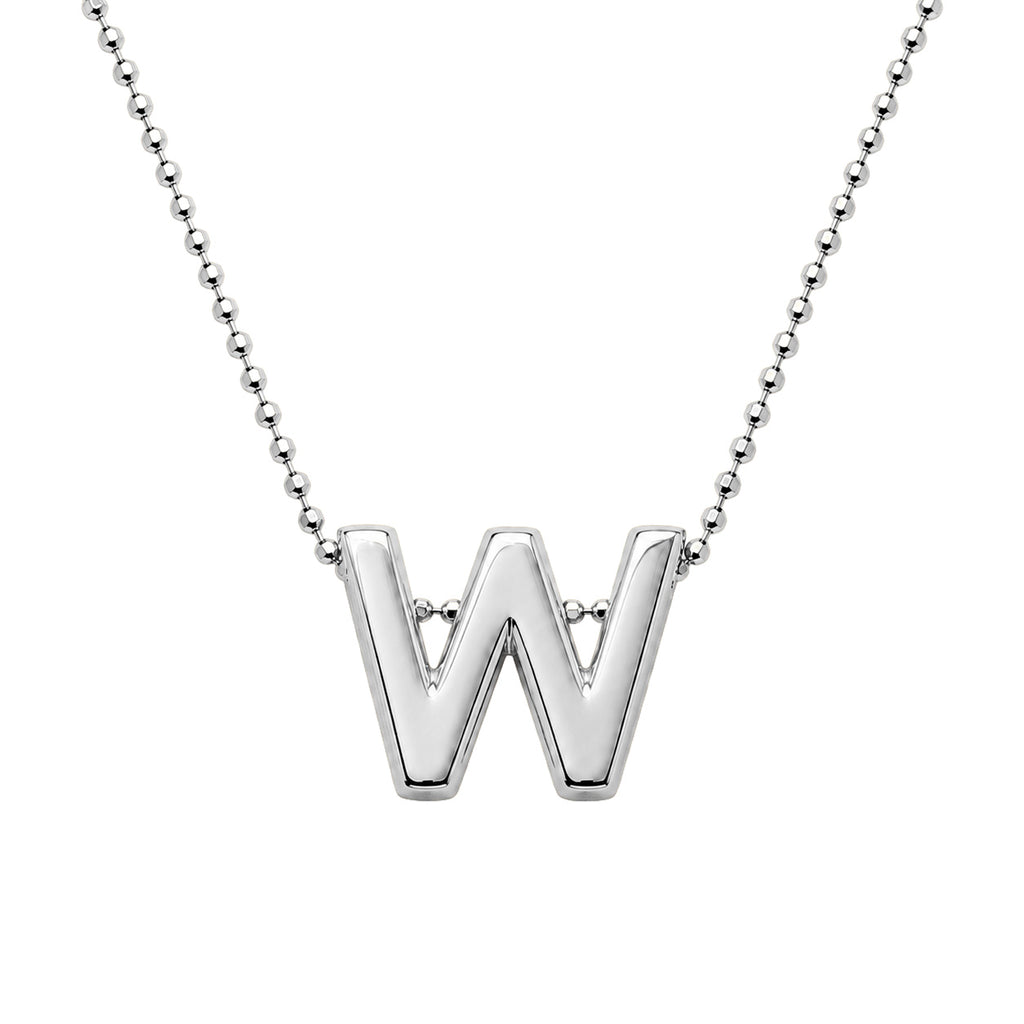 Collar Letra W Plata .925 con Baño de Rodio