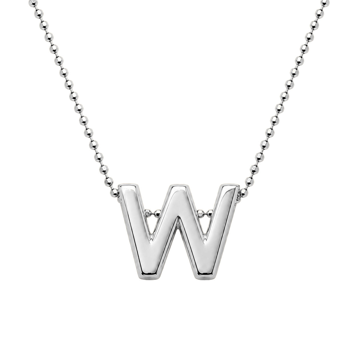 Collar Letra W Plata .925 con Baño de Rodio