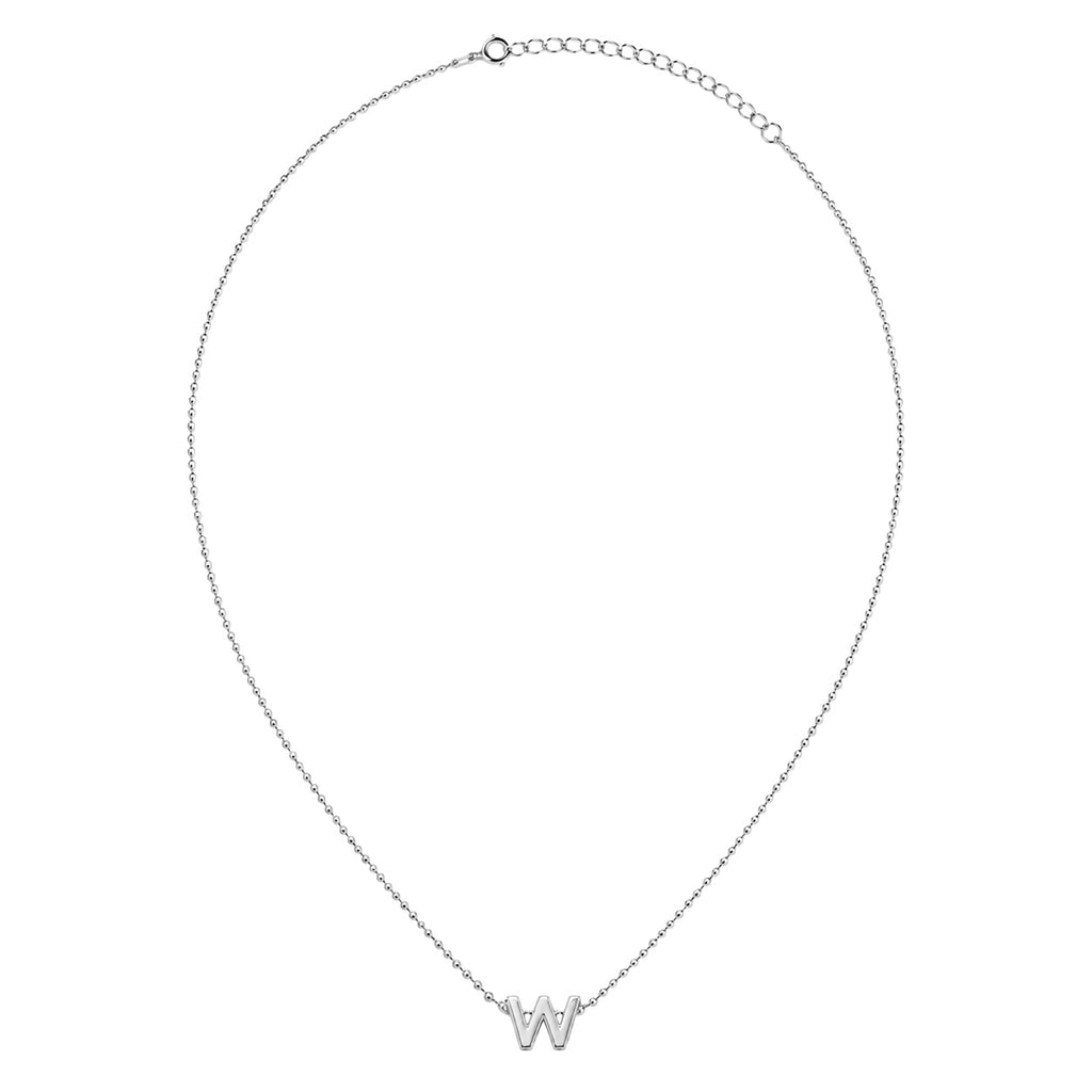 Collar Letra W Plata .925 con Baño de Rodio