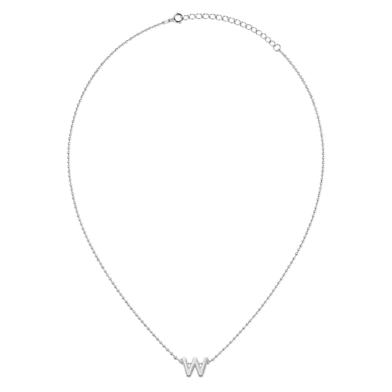 Collar Letra W Plata .925 con Baño de Rodio
