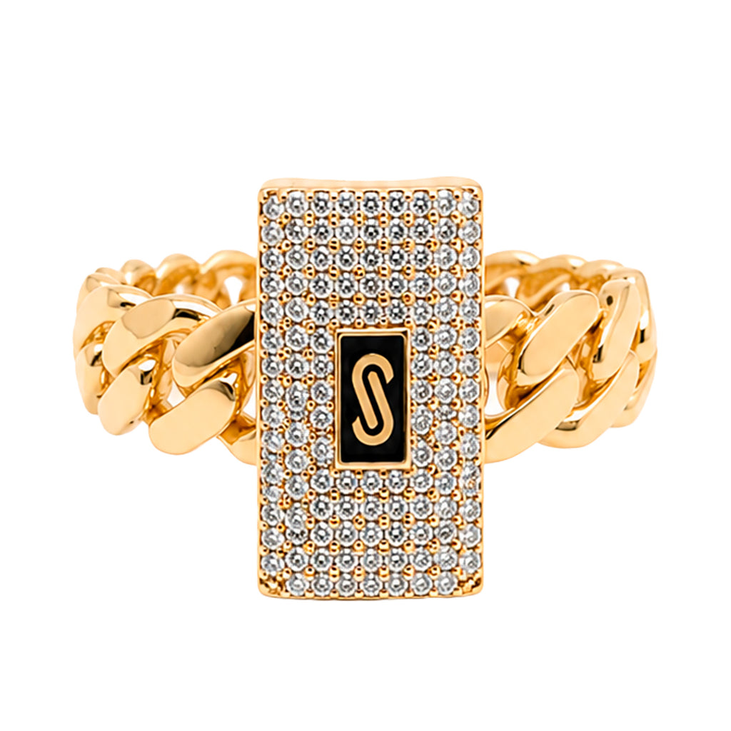 Anillo Mónaco Chain Original Cadena Cubana con Broche Circonias, Oro 14K