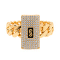 Anillo Mónaco Chain Original Cadena Cubana con Broche Circonias, Oro 14K