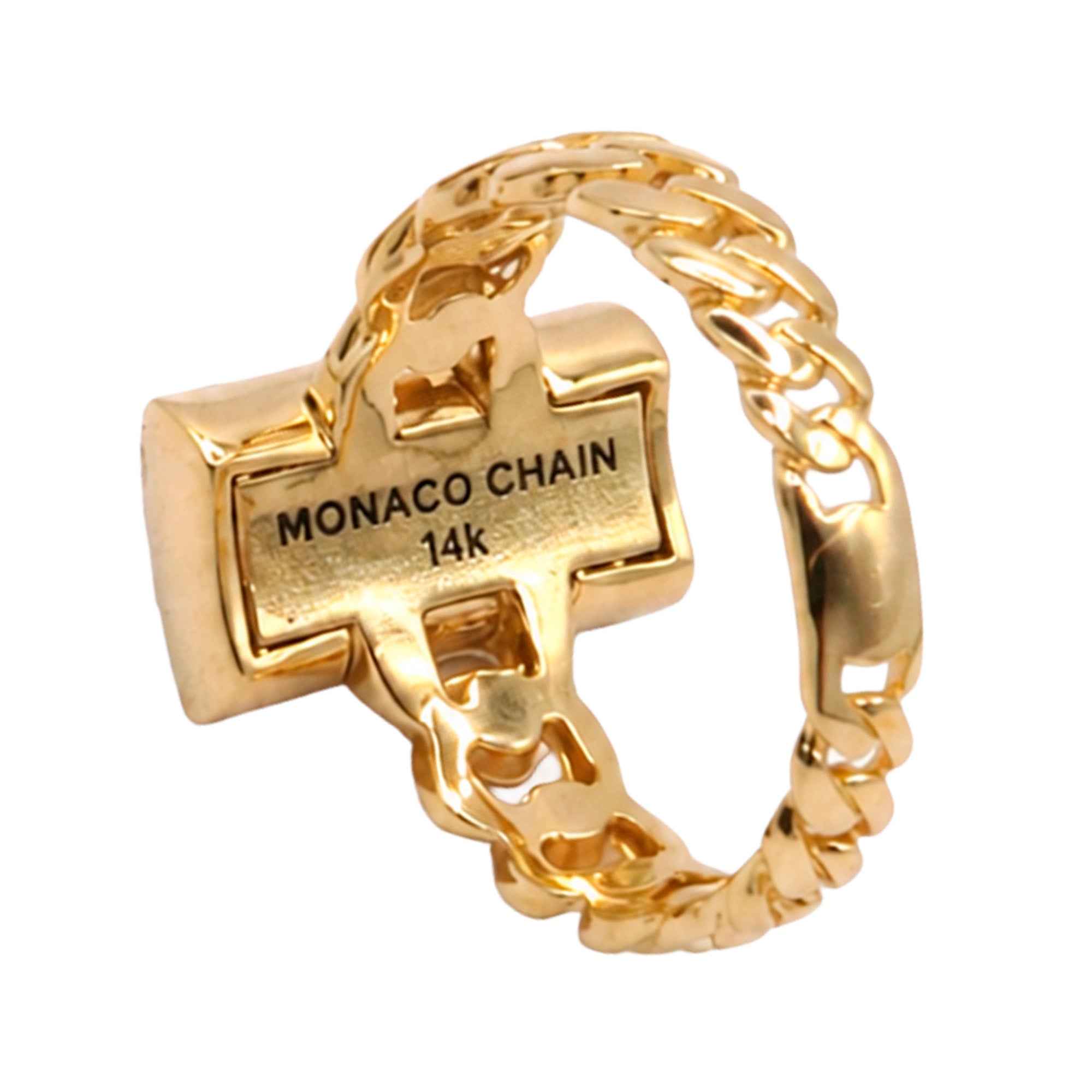Anillo Mónaco Chain Original Cadena Cubana con Broche Circonias, Oro 14K