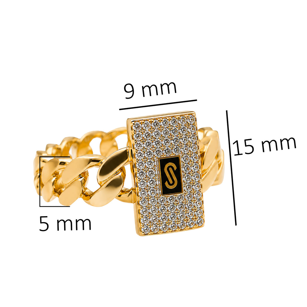 Anillo Mónaco Chain Original Cadena Cubana con Broche Circonias, Oro 14K