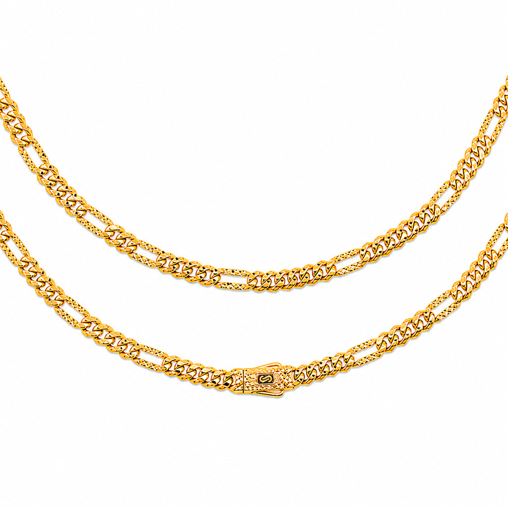 Collar Mónaco Chain Original Cubana Eslabón Largo tipo Cartier Diamantado 5 mm 40 cm. Oro 14k