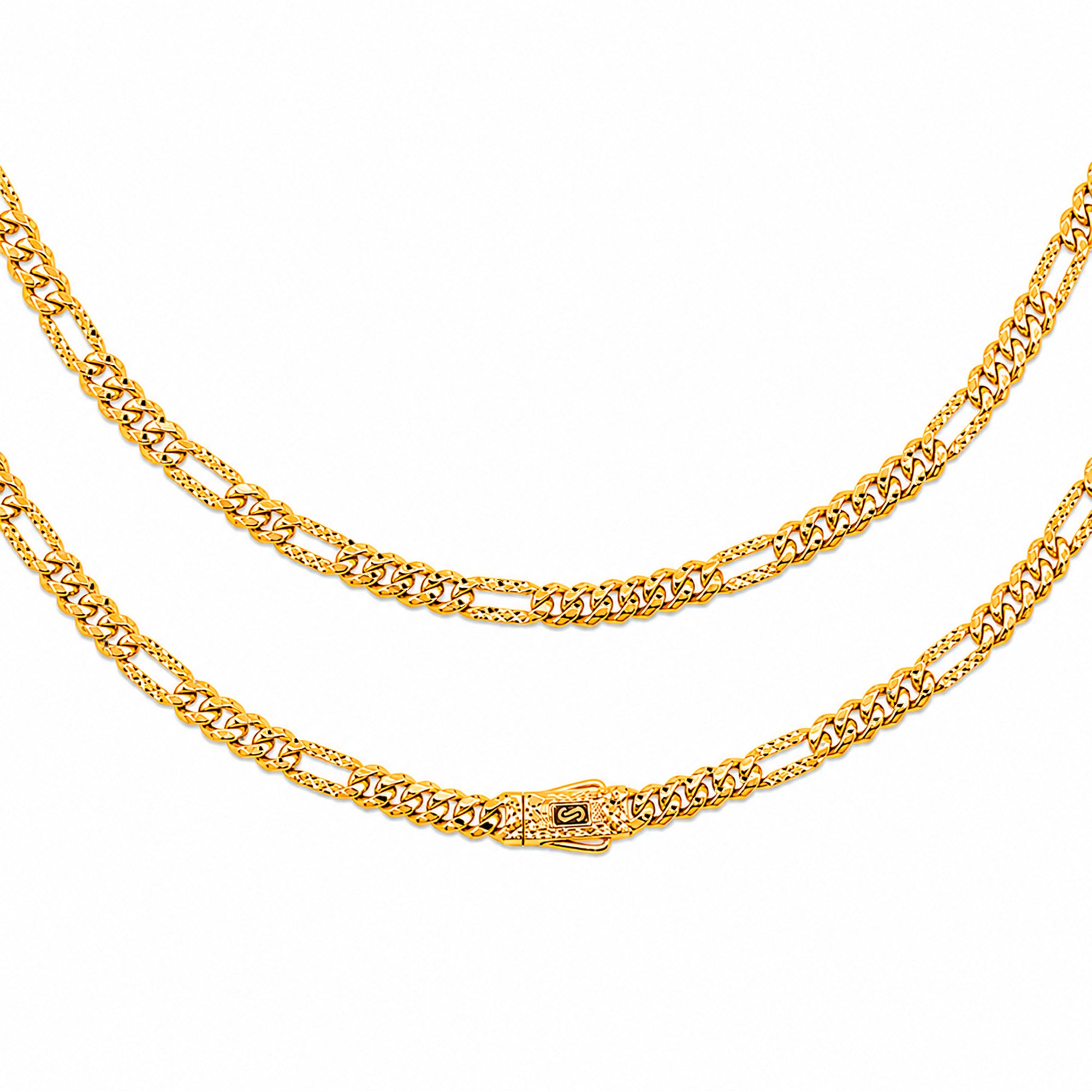 Collar Mónaco Chain Original Cubana Eslabón Largo tipo Cartier Diamantado 5 mm 40 cm. Oro 14k