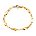 Pulsera Mónaco Chain Original Cubana con Placa Lisa, Broche Circonias 17 cm, 55 mm. Oro 14K