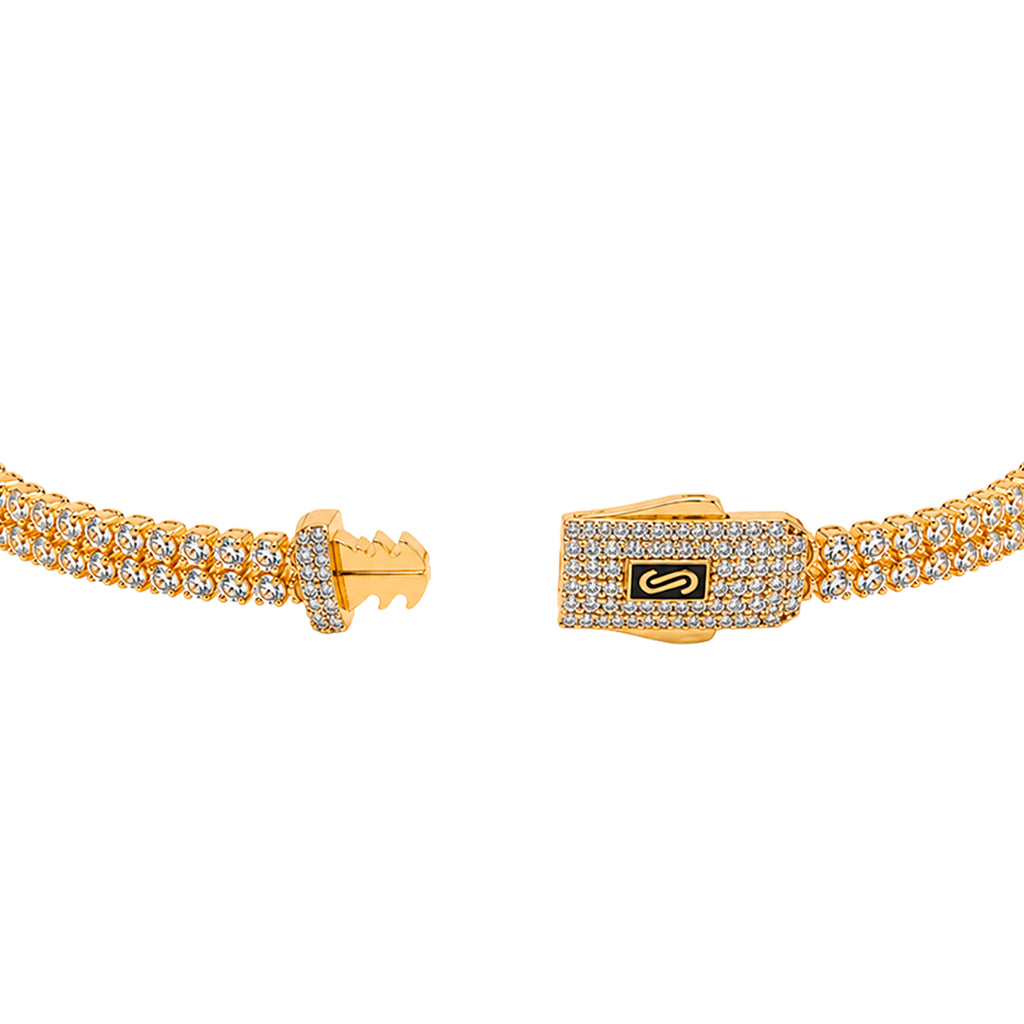 Pulsera Mónaco Chain Original con Circonias 16 cm 4mm, Broche con Circonias. Oro 14K