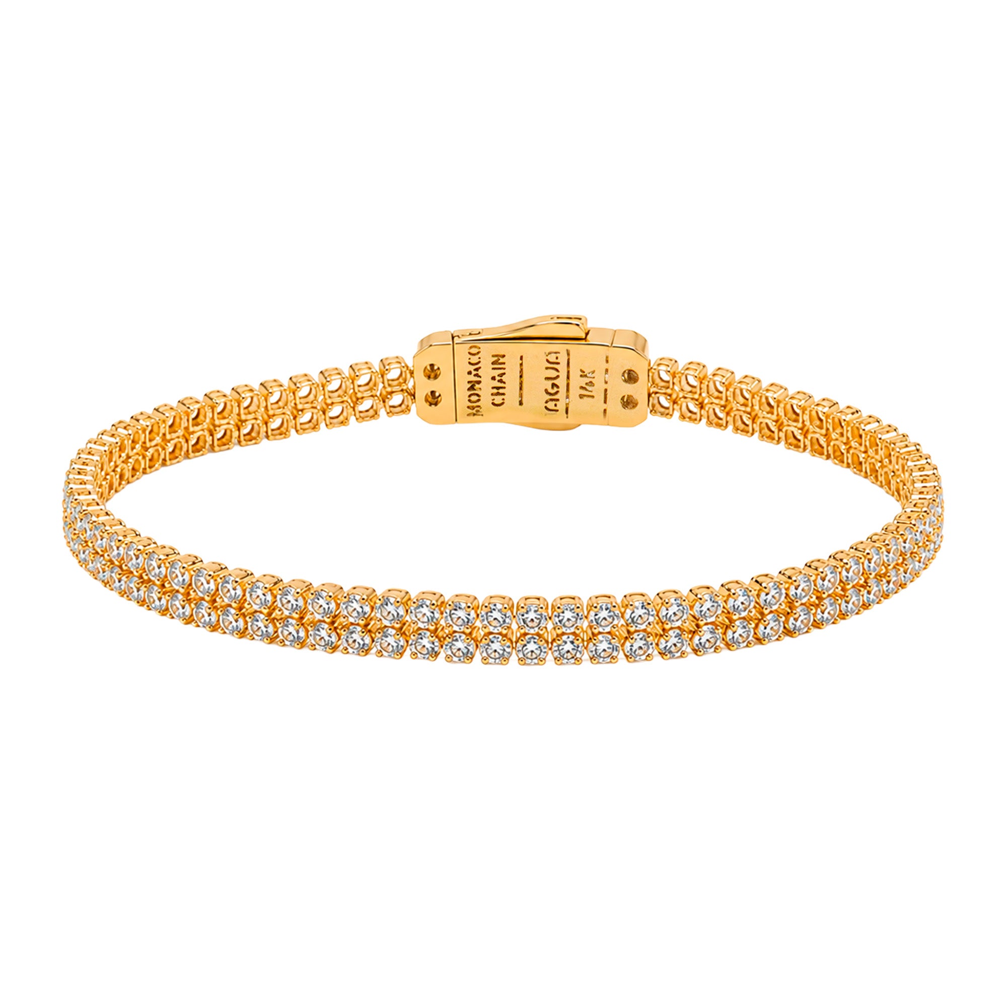 Pulsera Mónaco Chain Original con Circonias 16 cm 4mm, Broche con Circonias. Oro 14K