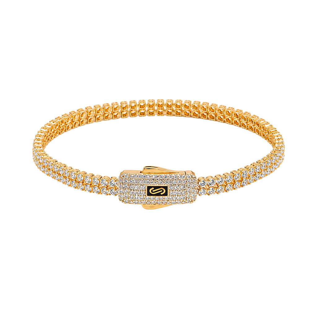 Pulsera Mónaco Chain Original con Circonias 16 cm 4mm, Broche con Circonias. Oro 14K