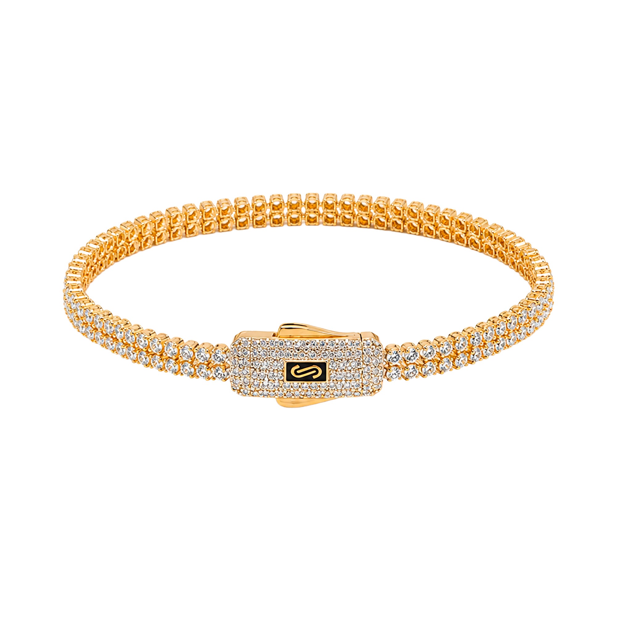 Pulsera Mónaco Chain Original con Circonias 16 cm 4mm, Broche con Circonias. Oro 14K